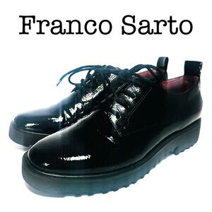 Franco Sarto Black Patent Leather Lace Up Loafers Size 7